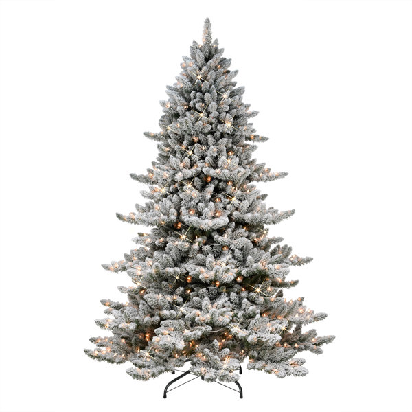 Green Realistic Artificial Spruce Flocked/Frosted Christmas Tree with  Lights & Reviews