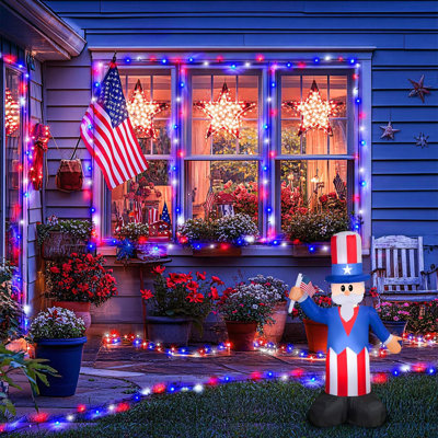 2 Pack Red White Blue Solar String Lights - 200 LED 75.5Ft 8 Modes Waterproof Patriot Lights For 4Th Of July Patio Garden Tree Decor