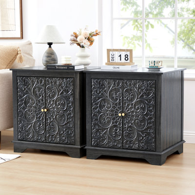 Farmhouse 25.59'' Tall Embossed Side Table Cabinet