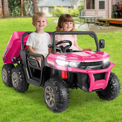 24V Kids Ride On Dump Truck, 6X6 4WD 2 Seater Electric Dump Truck With Remote Control
