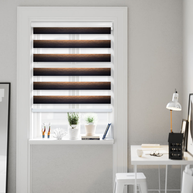 Custom Cordless Zebra Roller Shades – Premium Dual Layer Sheer and Solid Fabric Stripes - Light Filtering and Room Darkening