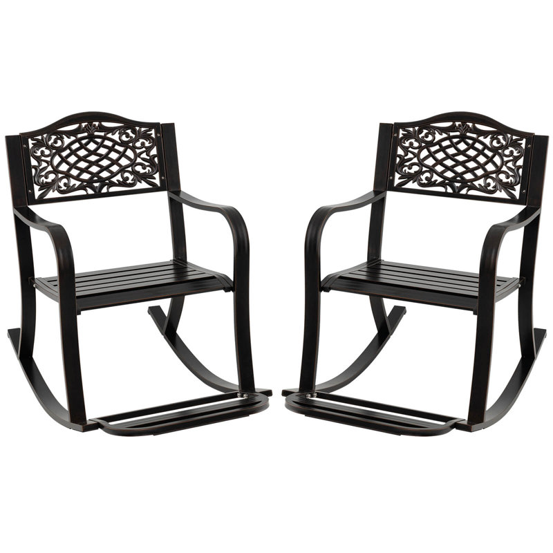 2 PCS Patio Rocking Chair Outdoor Cast Aluminum Rocker with Footrest & Backrest