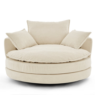 360° Swivel Sofa Chair Accent Barrel Chair 57.5"  Swivel Round Chair With Dual-Layer Cushion Design And 3 Removable Pillows For Living Room