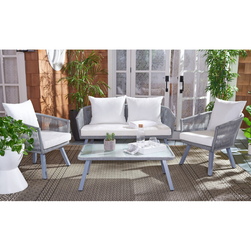 Oropeza 4 - Person Patio Conversation Set with Cushions, Gray Frame/Beige Cushion