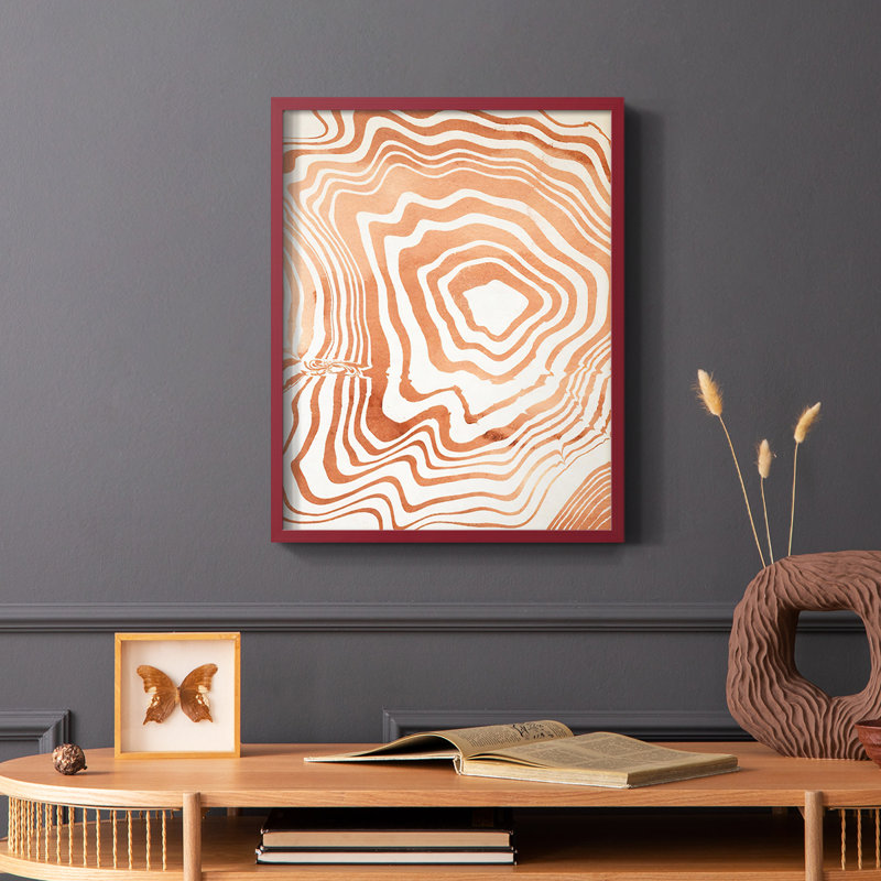 «Wood Grain Suminagashi I», reproduction encadrée - bois massif, Red, 10" H x 8" W