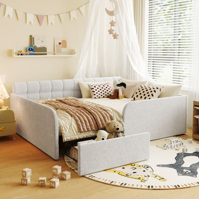 Nava Full Size Upholstered Kids Floor Bed,Daybed with Storage Drawer