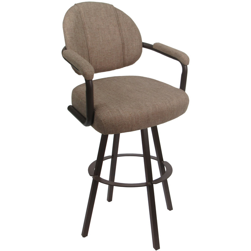 Leandra Swivel Extra Tall Metal Bar Stool 34" - Warren Base, Beige Polyester Blend/Brown Frame