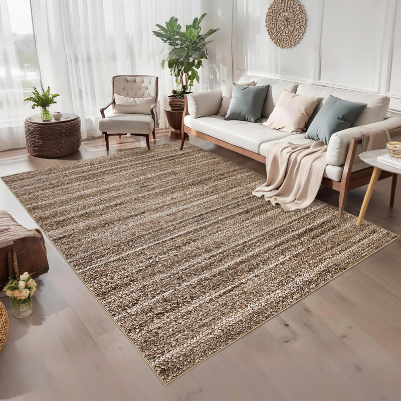 Tapis moderne neutre lavable pour le salon de la chambre à coucher, Brown, Rectangle 5' x 7'
