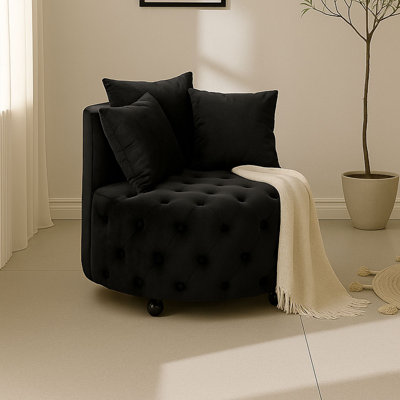 Tufted Round Armless Accent Chair with Rolling Casters and Plush Cushions