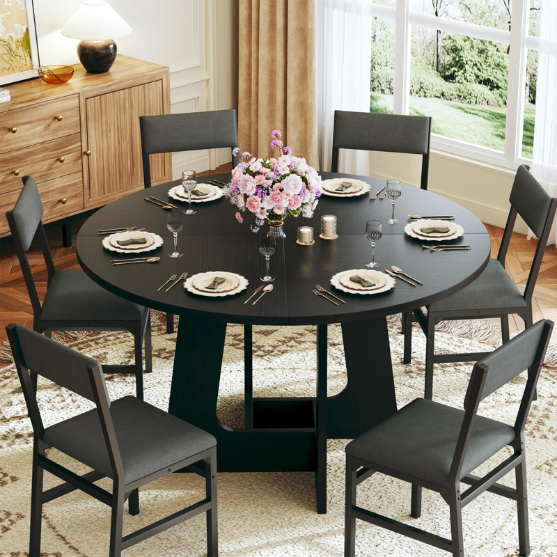 Ensemble de table de salle à manger 7 pièces 7 pièces, noir et rembourrés