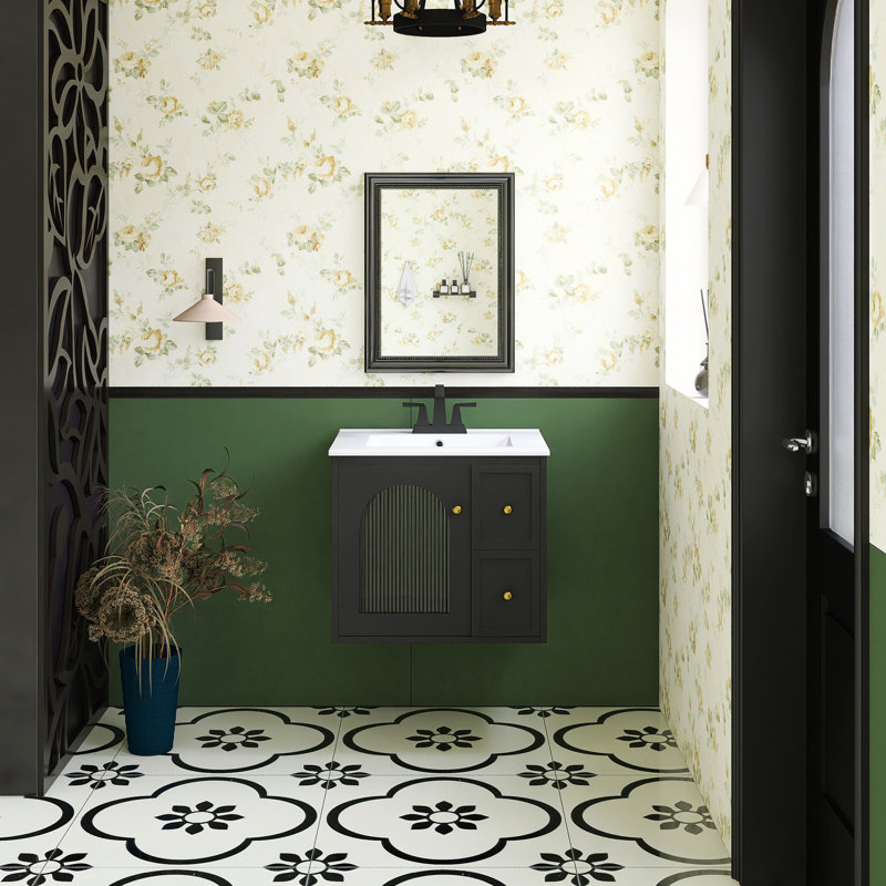 Meuble-lavabo mural 24 po avec comptoir en céramique, Noir