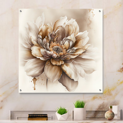 «Blooming Beige Floral Design V», art mural floral en acrylique
