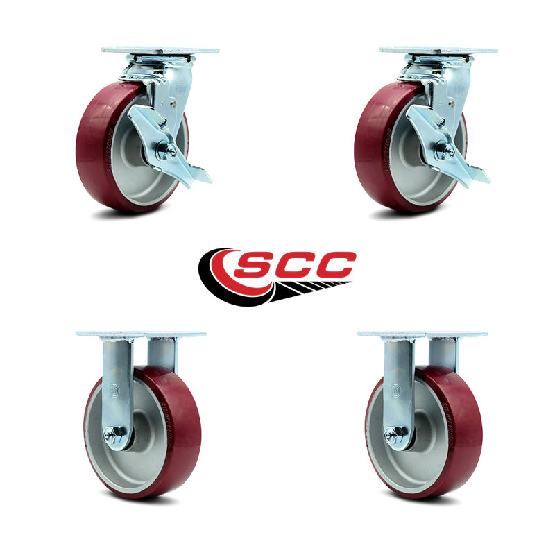 Ensemble de roulettes 6 po en poly sur aluminium avec roulements à rouleaux 2 freins 2 rigides SCC | SCC-30CS620-PAR-TLB-2-R620-2