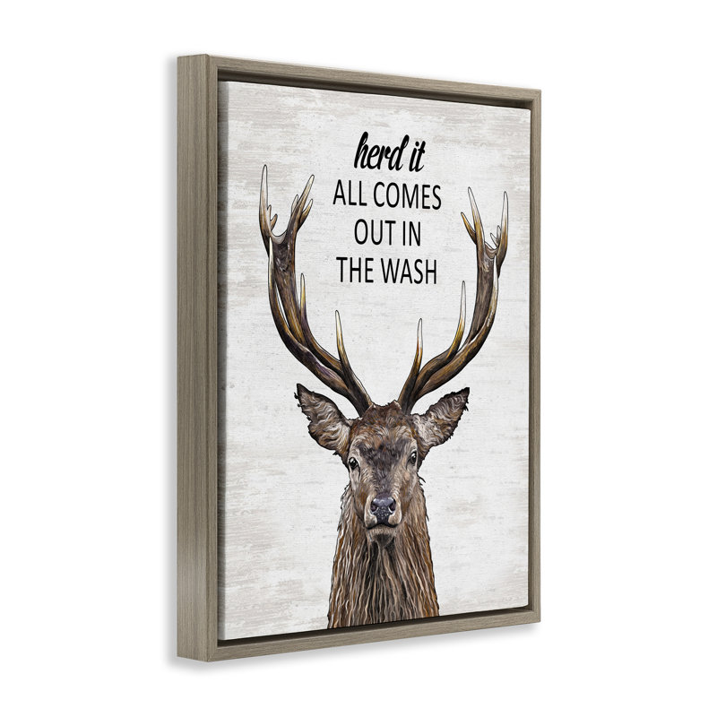 Laundry Deer Pun Floating Frame, design by Lettered and Lined, Montalcino Elm Floater Frame, 31" H x 25" W
