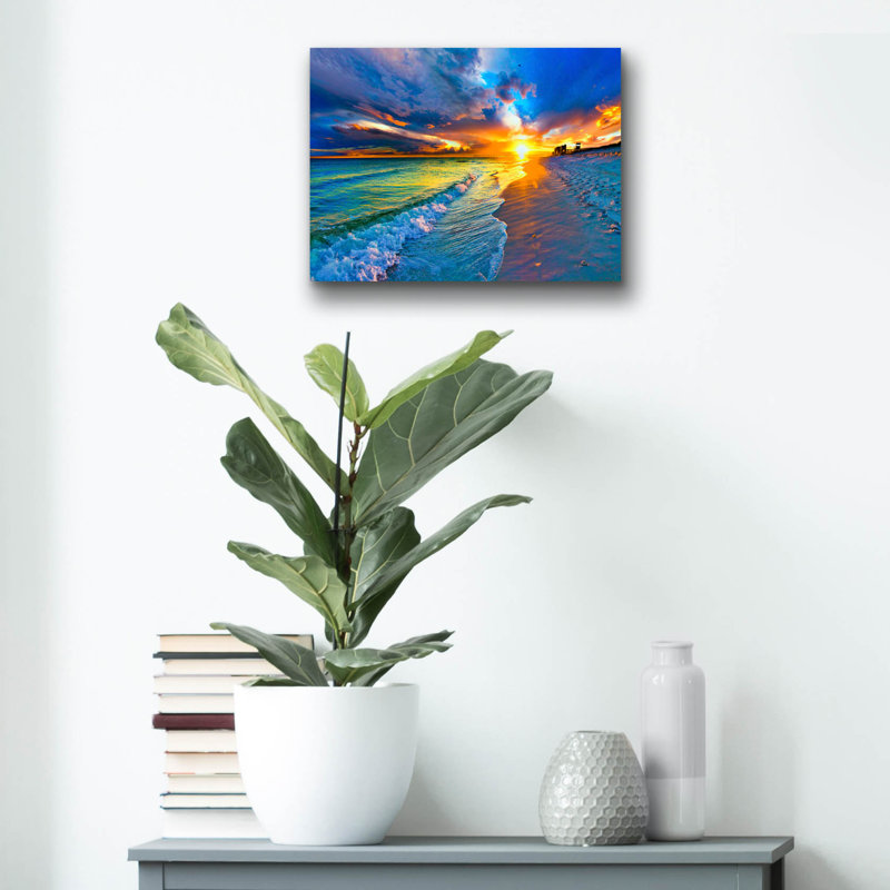 «Beach Landscape» par Ezra Tanner, art mural en verre acrylique, H 12 po x l 16 po x P 0,13 po