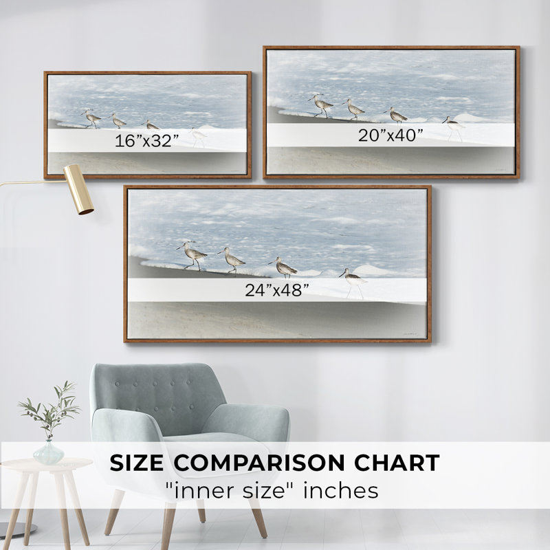 Sandpipers II - Toile tendue avec châssis encadré - Prêt à être accroché, H 25 po x l 49 po, Noyer