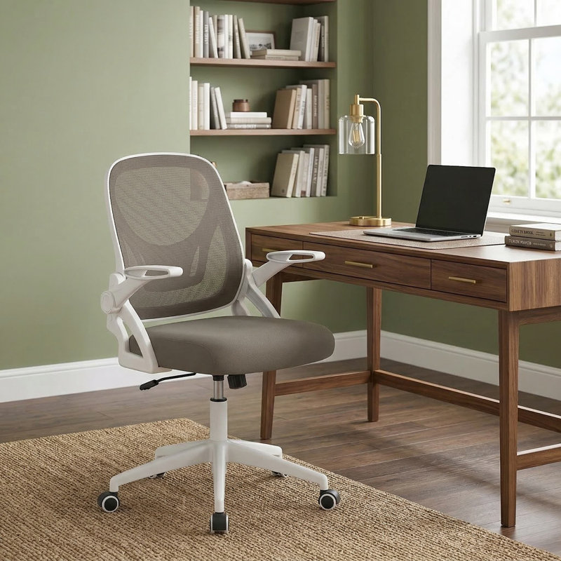 Adjustable Ergonomic Computer Office Desk Chair With Built In Lumbar Support And Flip Up Padded Armrests For Home Office Study Workstation Conference Room