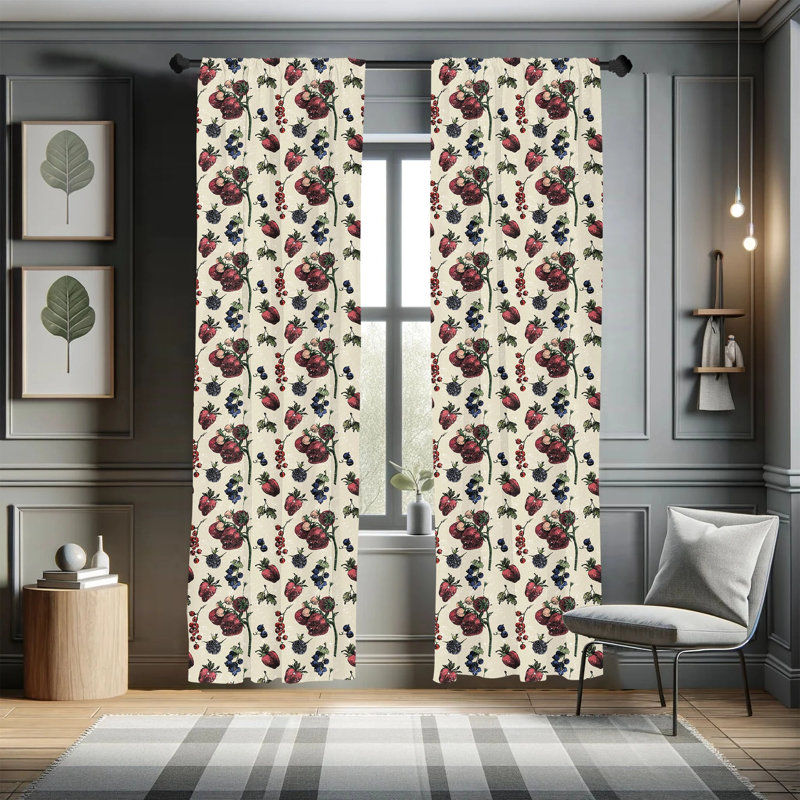 Vintage Multicolor Fruit Art Polyester Curtain Panels, 28" x 63"