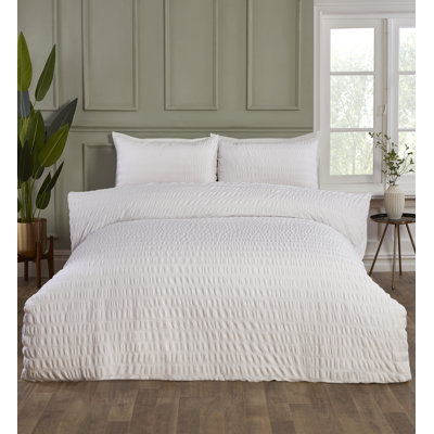 SEERSUCKER Cotton Blend Solid Colour Duvet Cover Set with Pillowcases
