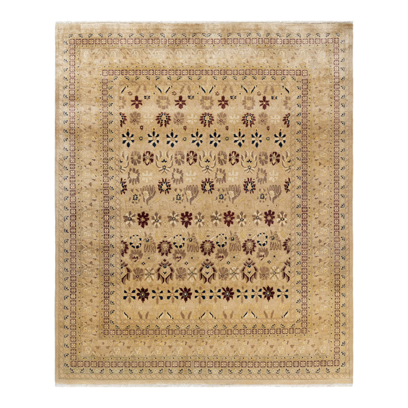 Tapis sable noué à la main de conception unique 8 pi x 9 pi 5 po Keller