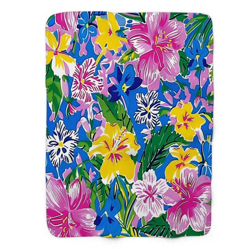 Motif de balise maritime - 1 pièce Sherpa Premium, L 60 po x L 80 po, Fleurs peintes à la mode