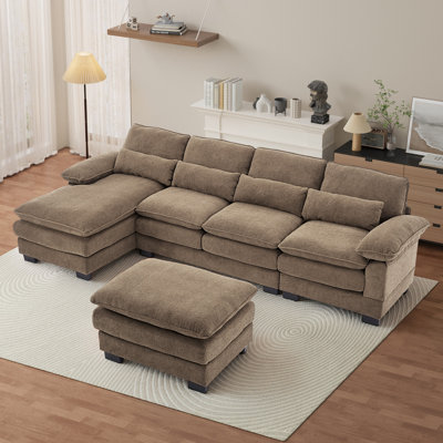 114.7 Inch U Shaped Chenille Sectional Sofa with Chaise Lounge Wide Arms High Back Living Room