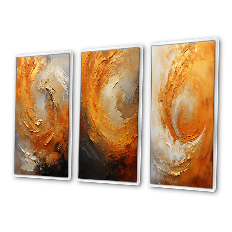 Or, orange, désert, mirage en spirale, H 32 po x l 48 po, Cadre flottant blanc