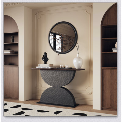Console en bois 47 po avec demi-cercles 47 po et structure en bois martelé avec entrée et éclairage à DEL