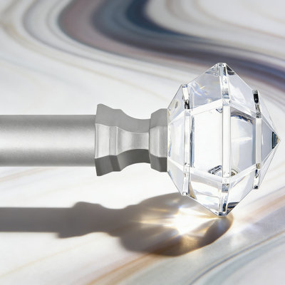Telescoping Single Curtain Rod With Acrylic Diamond Finial - Heavy Duty Drapery Rod For Windows, Adjustable Length For Custom Fit