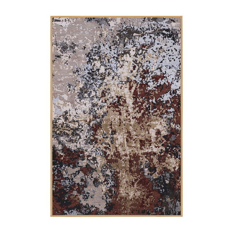 Tapis abstrait brun / beige / bleu Brantleyville, Rectangle 8 pi x 10 pi
