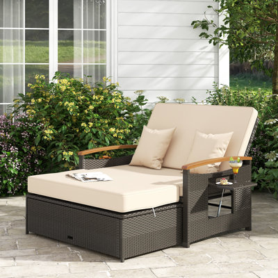 Berrera Rectangle Wicker Patio Daybed with Cushions