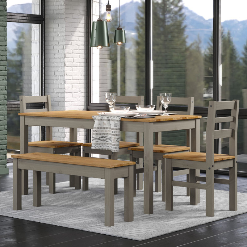 Lucian Rectangular Dining Table, split top plank design, grey and antique wax finish, 75cm H x 150cm L x 75cm D