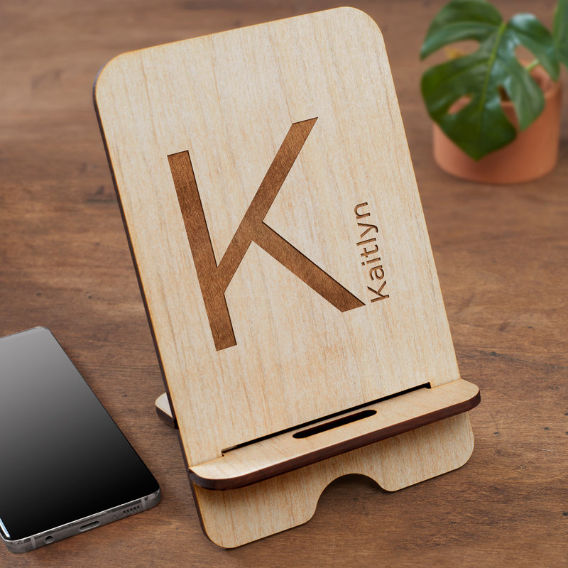 Initial Personalized Wooden Phone Hold Accessory, Yes