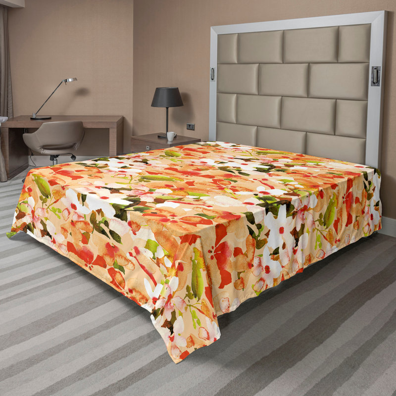 Drap plat Ambesonne, Motif floral jaune, Drap plat pour très grand lit californien