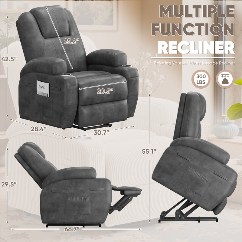 Modern Aesthetics and Intelligent Massage,Ergonomic Height-Adjustable Sofa and Lounge Chair - 8-Point Zoned Massage/Minimalist Installation/Double Cup Holder and Storage Bag
