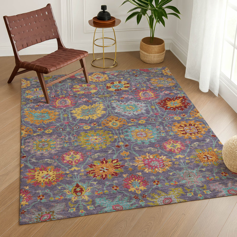 Tapis damassé intérieur / extérieur lavable à la machine ACN2288, Rectangle 5 pi x 7 pi 6 po