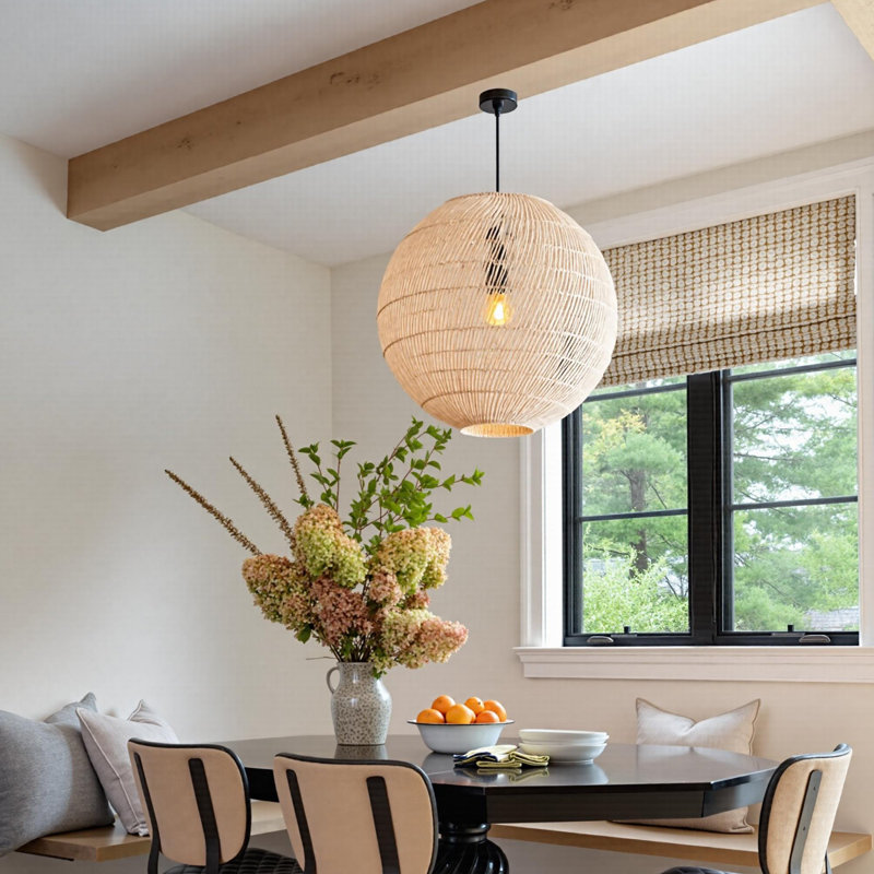1-Light Pendant Lights Rattan Basket Globe, 11.81" H x 11.81" W x 11.81" D