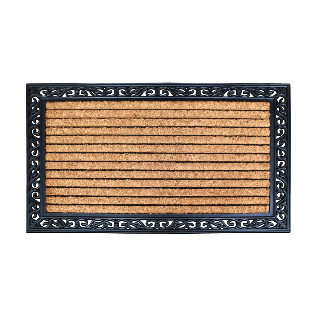 Lueck Striped Black Natural Coir & Rubber Door Mat – 30" x 48", Thick Heavy-Duty Low-Profile Outdoor Front Porch Entry Rug George Oliver