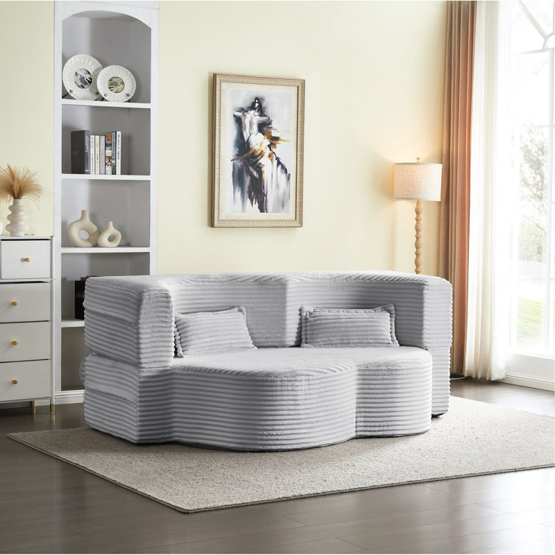 Gris, lit double, rembourré de mousse, canapé-lit pliant, 2 coussins, velours côtelé, peu encombrant, espaces de bureau Tiny Homes