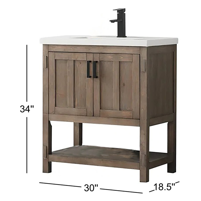 Meuble-lavabo simple autoportant de 30 po avec plateau en céramique Larangera, Cocoa Brown