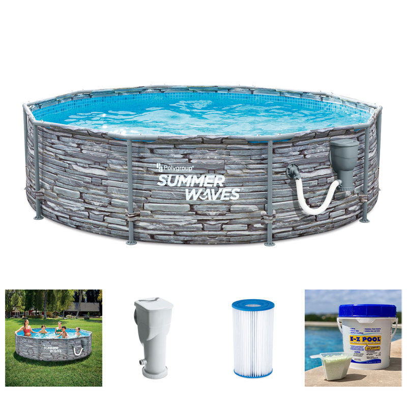 Plastic Round Frame Set Pool 33'' H x 144'' W x 144'' L , with Pump Included