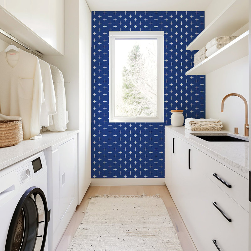 Rouleau de papier peint adhésif de 10 pi x 24 po «Lady Paranjape», Bleu Yves, Non collé, Faux Grasscloth