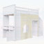 Lit mezzanine simple avec bureau, casiers, tiroirs, escalier et rideau pour une utilisation compacte et multifonctionnelle, blanc