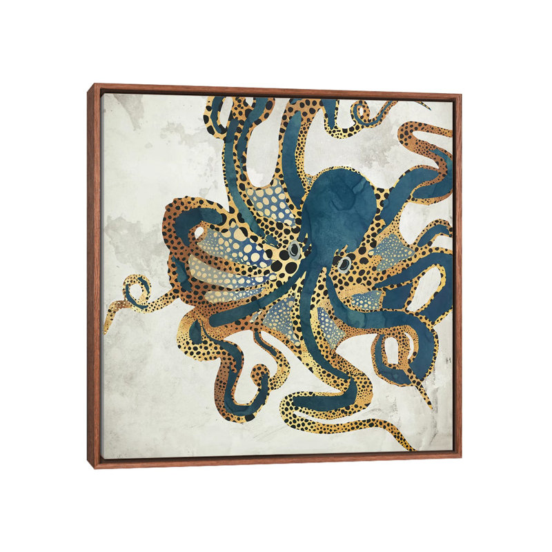 Underwater Dream VI - impression d'art graphique, H 37 po x l 37 po, Toile avec cadre flottant, Bois foncé rustique