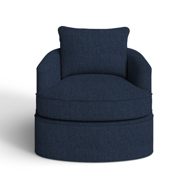 Mills Upholstered Swivel Barrel Chair, Peyton Navy Performance Twill