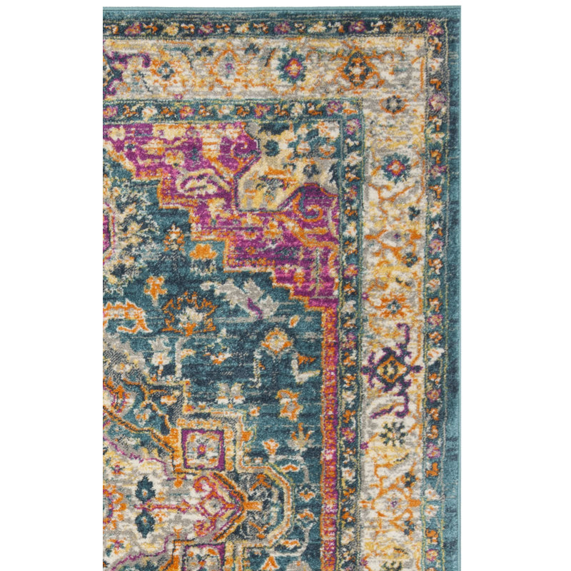 Tapis oriental bleu / rose Felty, Rectangle 2 pi 3 po x 3 pi 11 po