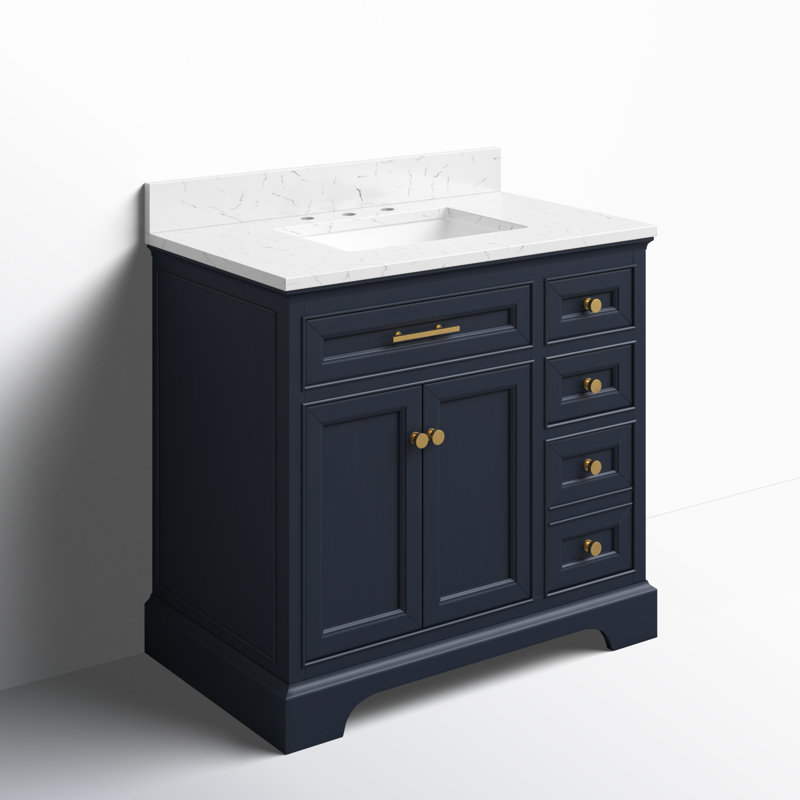 Lisette 36" Single Bathroom Vanity Set, Indigo Blue/Brushed Gold