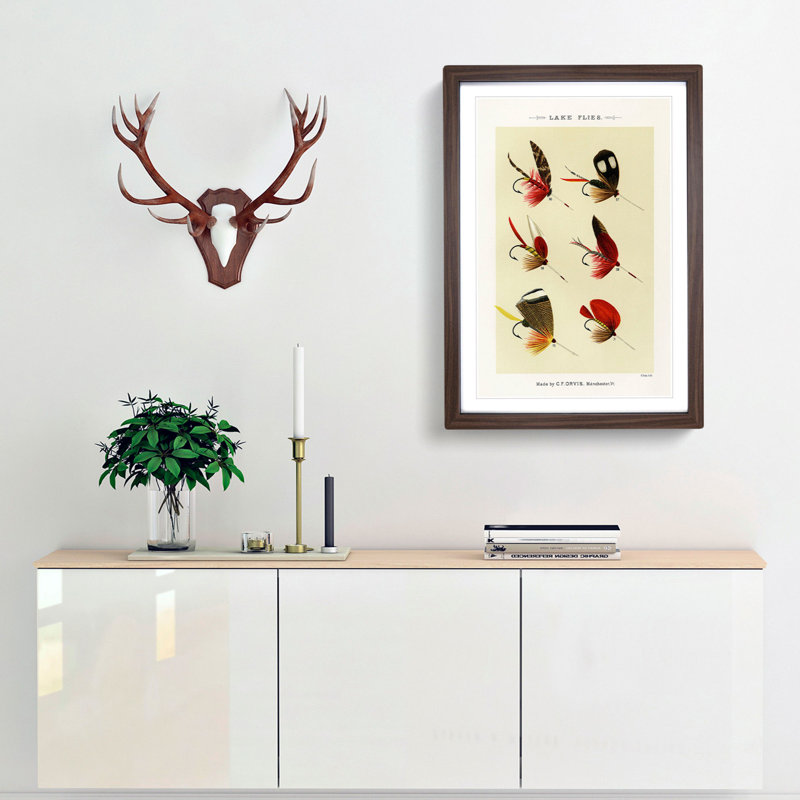 Lake Fishing Flies Version 5 by Mary Orvis Marbury - Picture Frame Painting Print, 50cm H x 35cm W x 2cm D, Walnut