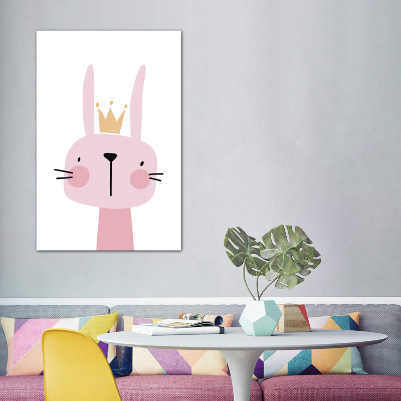 Lapin rose - impression d'art graphique, Toile tendue, Pas de tapis, H 60 po x l 40po x P 1,5 po