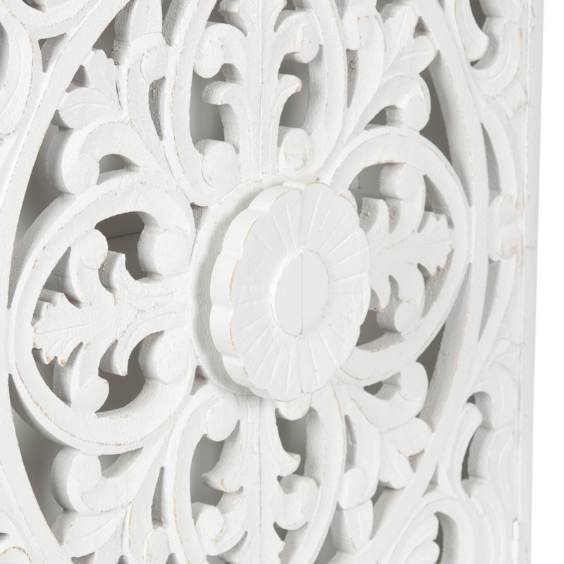 Saanvi Wood Carved Wall Cabinet, White, 28" H x 22" W x 6.50" D